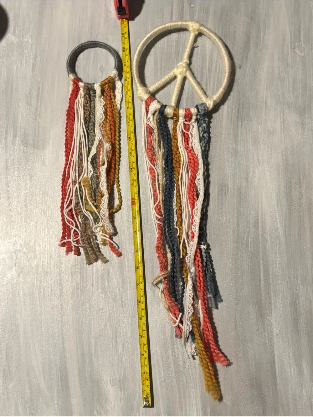 Boho peace sign wall tassel decor big and small cottage fairy coastal dorm decor